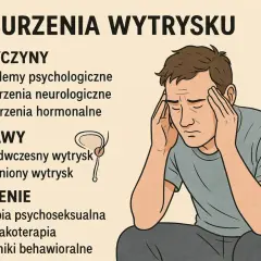 Mężczyzna z problemem z wytryskiem, cierpiący na zaburzenia, z objawami jak przedwczesny lub opóźniony wytrysk.