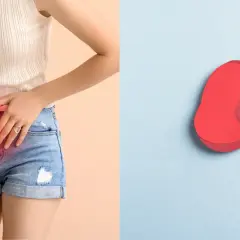 Kobieta z bólem w podbrzuszu, symbolizującym zapalenie pęcherza. Obok grafika nerek, sugerująca pomoc Ibupromu.