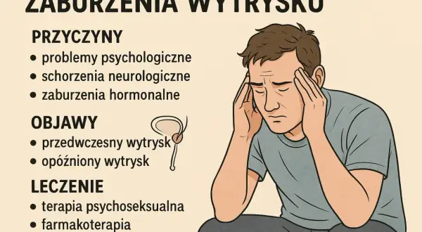 Mężczyzna z problemem z wytryskiem, cierpiący na zaburzenia, z objawami jak przedwczesny lub opóźniony wytrysk.